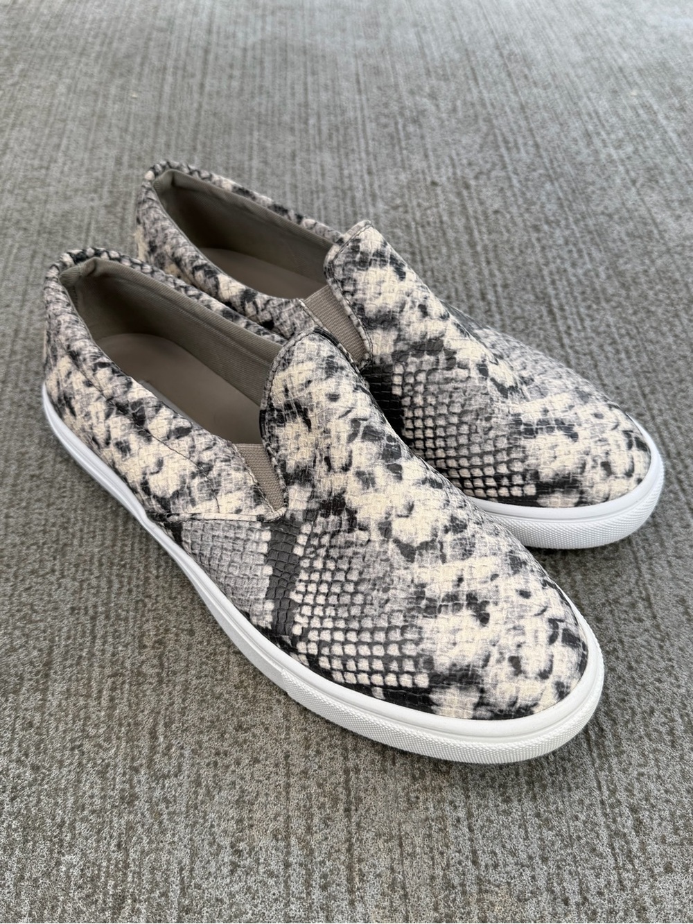 Steve Madden Snake-Print Slip-On Sneakers - White & Gray